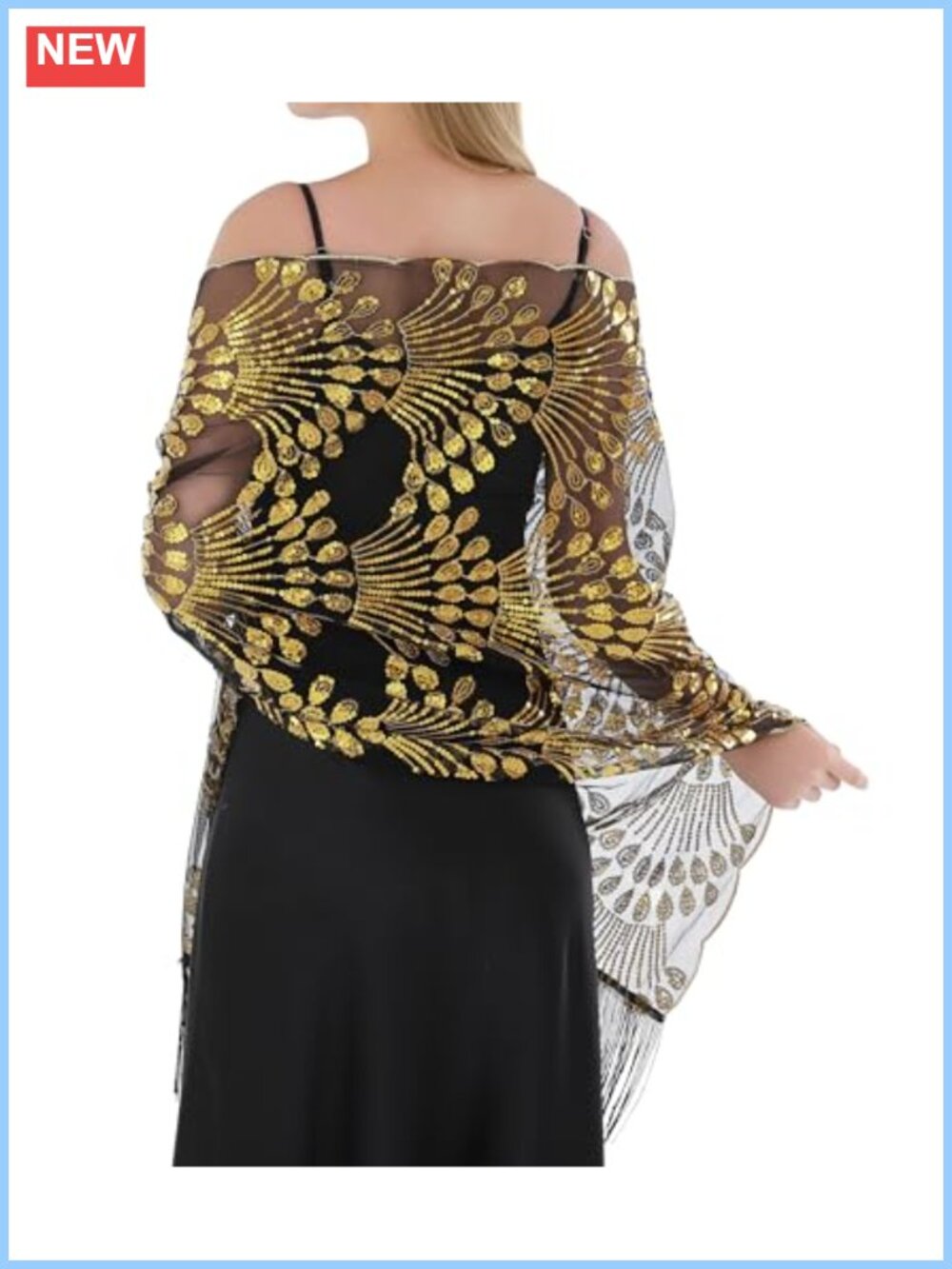 Sheer Chiffon Shawl Wrap Sequined Tassel Formal Evening Cover Up